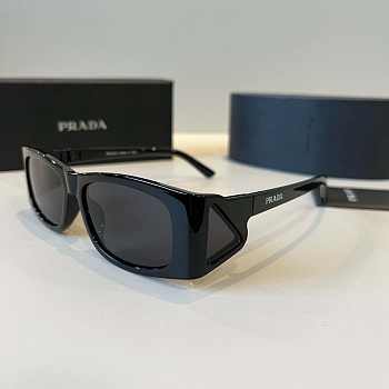  Prada PR B03S rectangular sunglasses in black acetate with grey tinted lenses