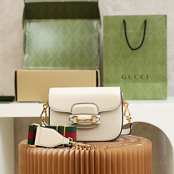 Gucci Horsebit 1955 mini shoulder bag in white leather 20.6*14.4*5.1cm