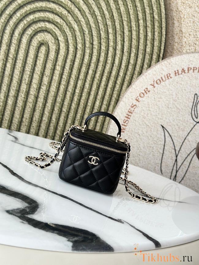 CHANEL  Lambskin Quilted Top Handle Mini Vanity Case With Chain Black 10x7x9 cm - 1