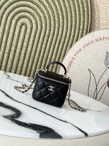CHANEL  Lambskin Quilted Top Handle Mini Vanity Case With Chain Black 10x7x9 cm