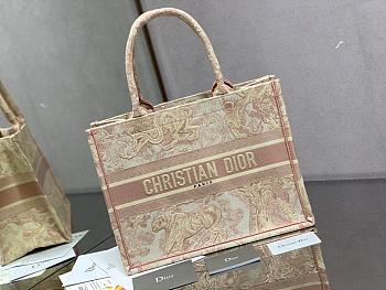 Christian Dior Medium Book Tote in ecru and pink Toile 36 cm
