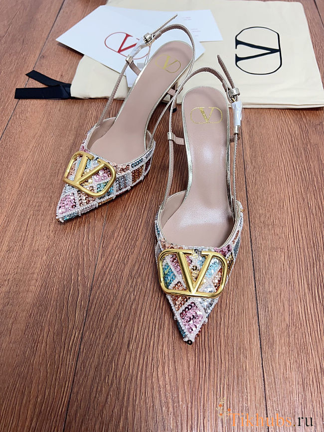 Valentino Garavani VLogo Signature sequined and beaded slingback pumps 8.5 cm - 1