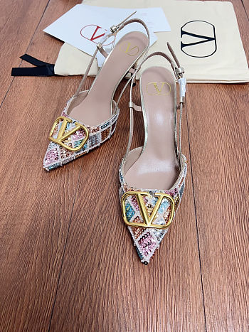 Valentino Garavani VLogo Signature sequined and beaded slingback pumps 8.5 cm