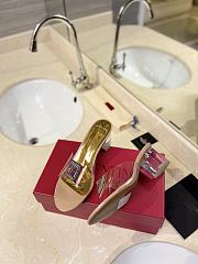 Valentino Garavani women's gold-toned leather slides heel 6 cm - 2
