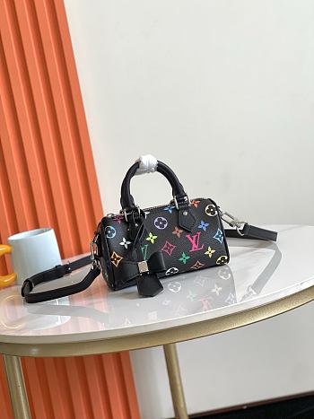 Louis Vuitton x Takashi Murakami Nano Speedy bag in black multicolored monogram 10x7.5x16 cm