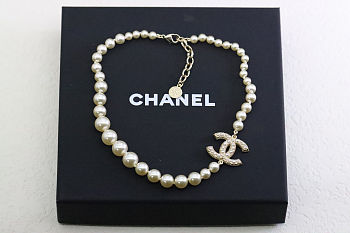Chanel Pearl Necklace CC Women's Necklace in White