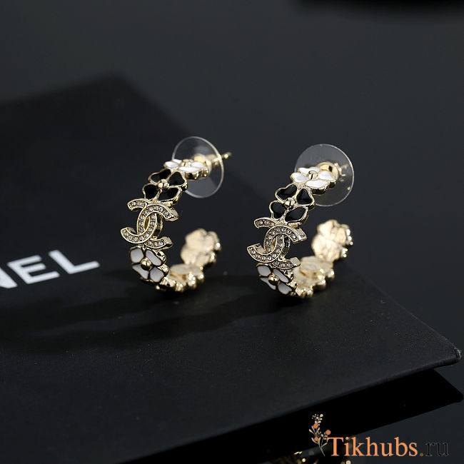  Chanel gold-tone metal hoop earrings with black and clear crystals - 1