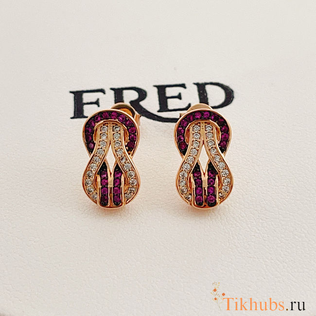 Fred earrings in rose gold with diamonds and rubies - 1