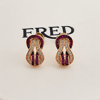 Fred earrings in rose gold with diamonds and rubies