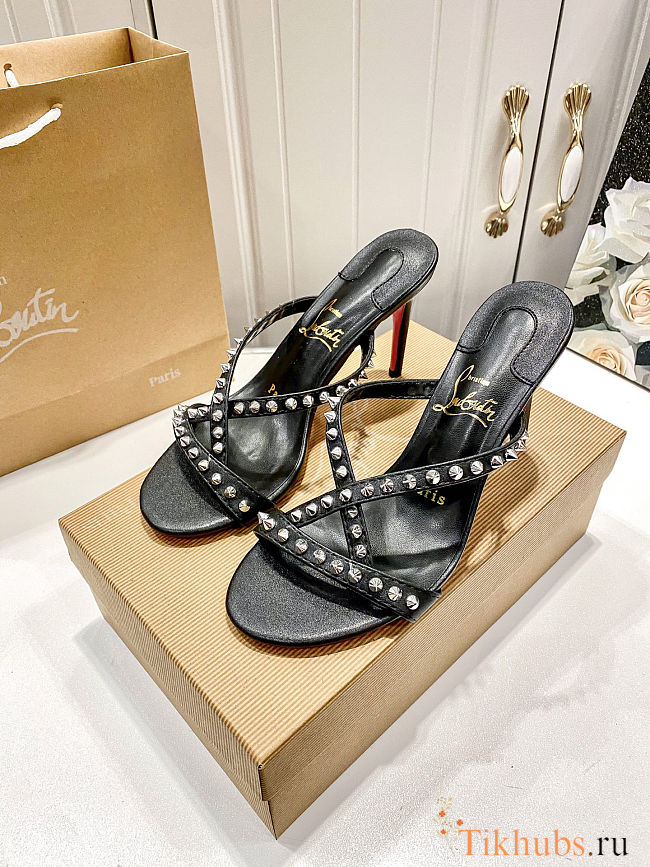 Christian Louboutin Christian Louboutinblack Leather Spikes Tatoosh 80 Mules - 1