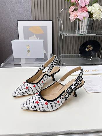 Dioramour J'Adior slingback pumps in white cotton with black and red heel 6.5 cm