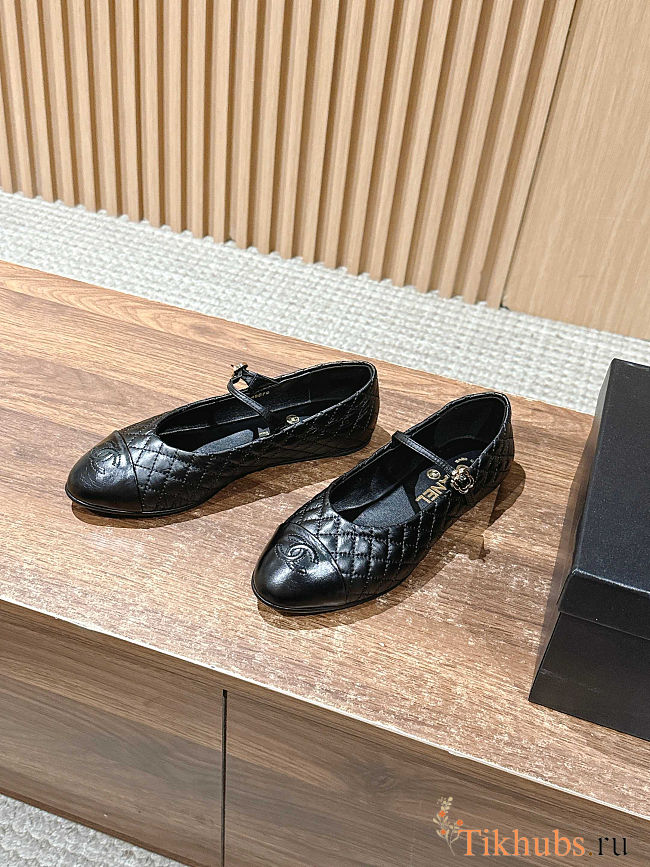  Chanel black quilted leather Mary Jane ballet flats  - 1