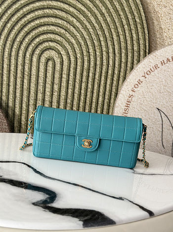 Chanel East West Teal Chocolate Bar Quilted Chain Flap shoulder bag 26*13*4cm