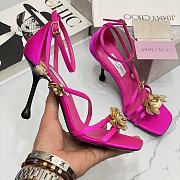 Jimmy Choo Saeda 100mm sandals with metal flower detail in pink - 1
