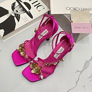 Jimmy Choo Saeda 100mm sandals with metal flower detail in pink - 3
