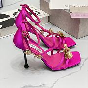 Jimmy Choo Saeda 100mm sandals with metal flower detail in pink - 5