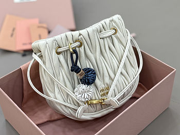 Miu Miu Matelassé nappa leather pouch in white 14x16x7.5 cm