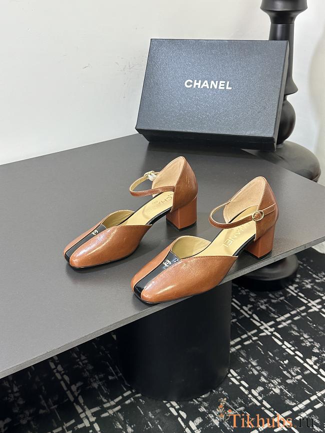 Chanel slingback heels in a brown color  - 1