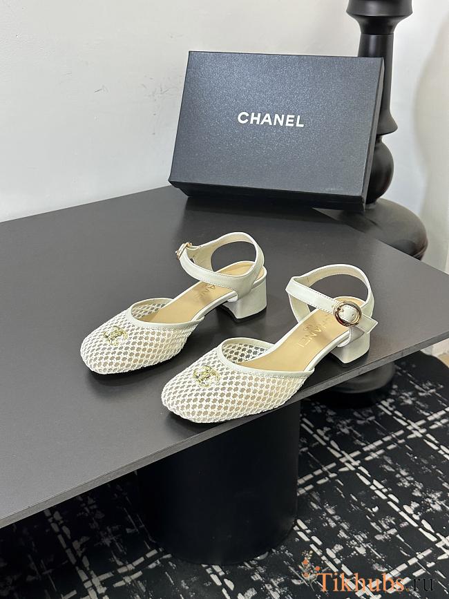Chanel black mesh slingback sandals in white color - 1