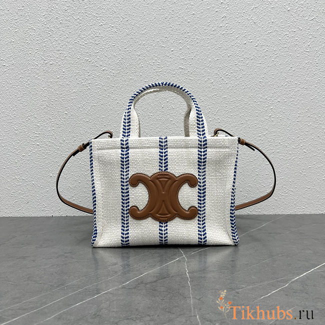 Celine Small Cabas Thais tote bag in white and blue 26×19×13 cm - 1
