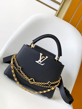 Louis Vuitton Capucines BB handbag Taurillon leather in black color with accessory 27x17.3x9 cm