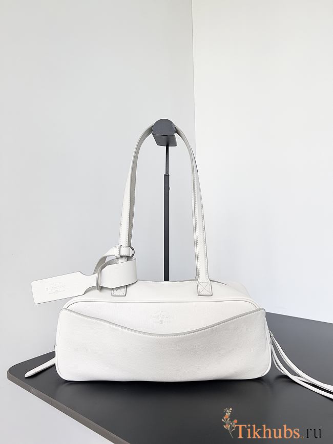 Balenciaga Small Leather Carrie Bowling Top-Handle Bag In White 31x12x12 cm - 1