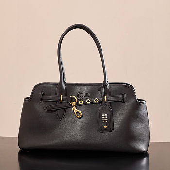 MIU MIU Large Aventure Leather Handbag in dark brown size 44cm