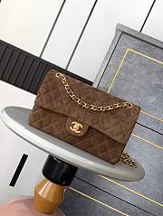 Chanel Classic Double Flap Bag Medium Brown Suede Leather Gold 25cm - 1