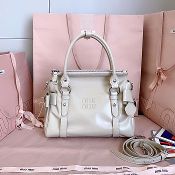 Miu Miu leather motorcycle bag in powder beige color 27x 22x 13 cm