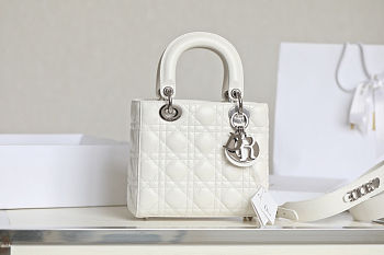 Christian Dior Small Lady Dior My ABCDior Bag in white lambskin with silver hardware