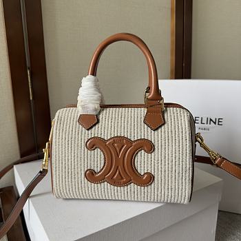 Celine Small Boston bag in striped textile and calfskin 