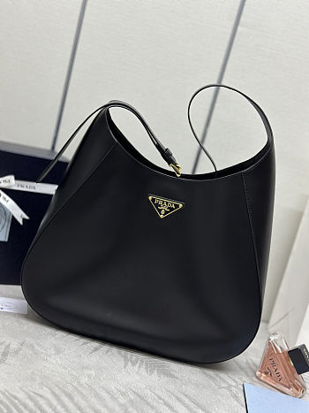 Prada Black Large Leather Top Stitch Shoulder Bag 40x30x9 cm