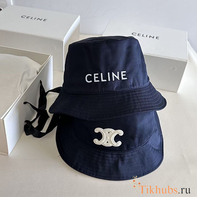 Celine bucket hat in black cotton with a white embroidered logo - 1