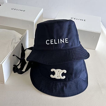 Celine bucket hat in black cotton with a white embroidered logo