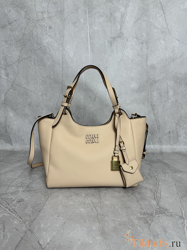Miu Miu leather tote bag in powder beige color featuring gold-tone hardware 25.5x20x13 cm - 1