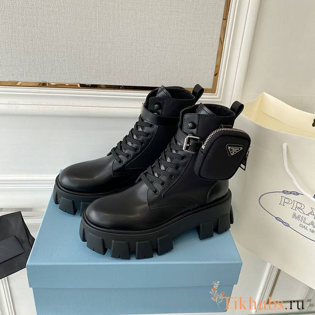 Prada Monolith Brushed Leather and Re-Nylon Boots with Pouch - 1