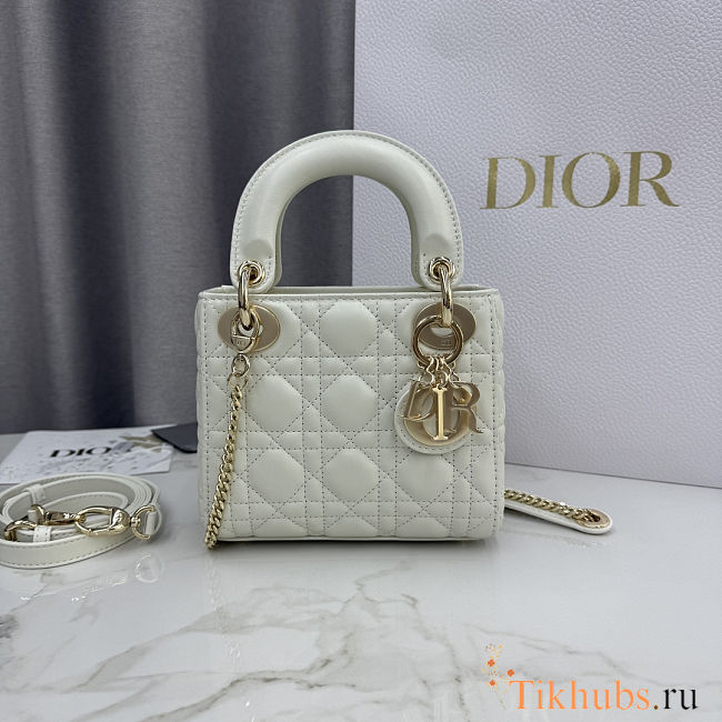 Lady Dior mini bag in white lambskin with gold hardware - 1