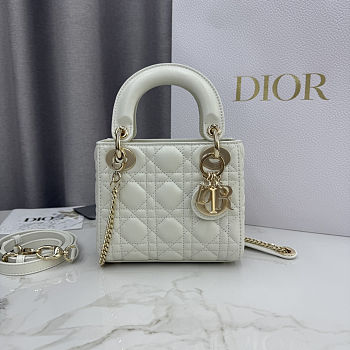 Lady Dior mini bag in white lambskin with gold hardware