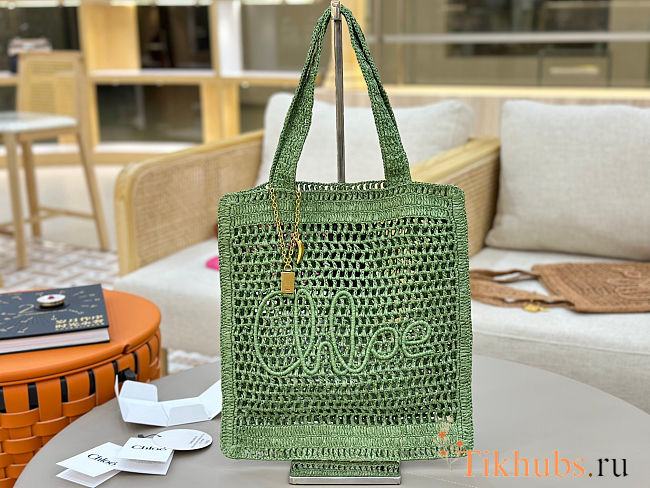 Chloe Summer Banana logsdetail Raffia Tote Green Bag 33*37*2cm  - 1