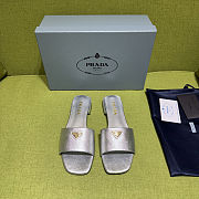 Prada Saffiano Silver Slides - 5
