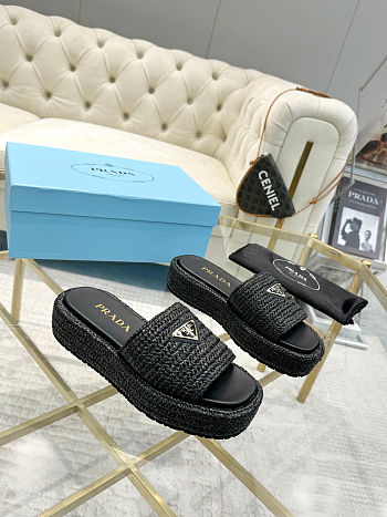 Prada Logo-plaque Crochet Woven Sliders 