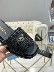 Prada Logo-plaque Crochet Woven Sliders  - 5