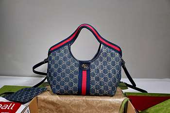 Gucci Giglio small tote bag Variation blue and white GG denim 25x20x15cm