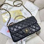 Chanel Mini Rectangular Flap Bag with a Top Handle in black lambskin leather 20cm - 1