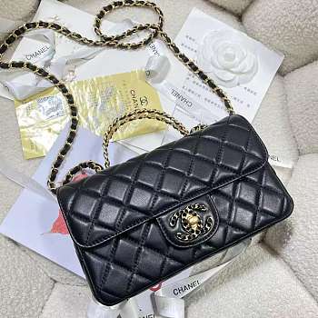 Chanel Mini Rectangular Flap Bag with a Top Handle in black lambskin leather 20cm
