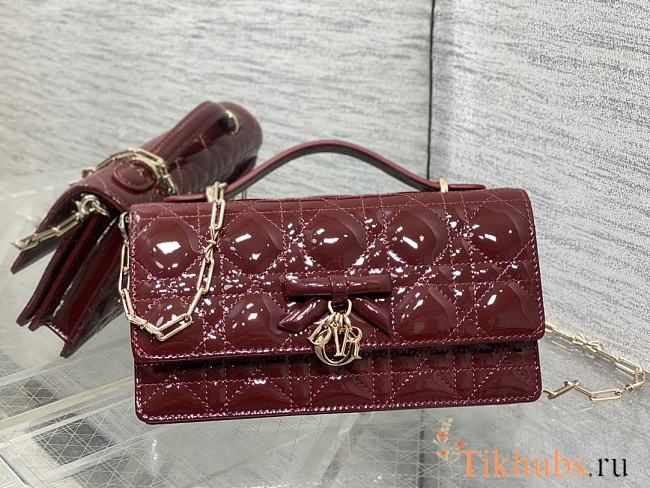 Dior Mini Bag Black Patent Cannage Calfskin Red Bag 21x11x5cm - 1