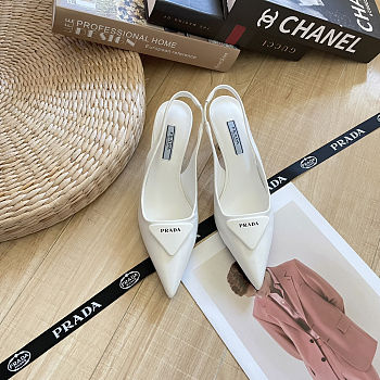 Prada Brushed Leather Slingback Pumps White 7cm