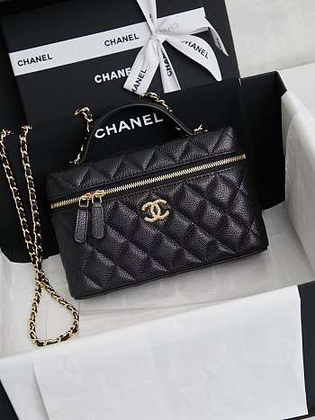 Chanel Caviar Quilted Top Handle Slim Vanity With Chain Black 17×19.5×5cm