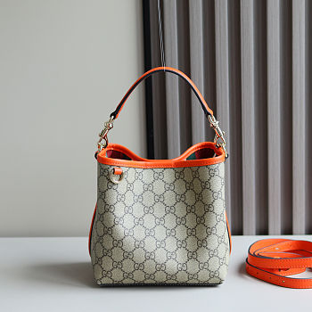 Gucci GG Emblem mini bucket orange bag 20.5x18x11.5