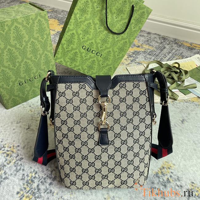 Gucci Mini Bucket Shoulder Bag - Beige And Blue Canvas 26.5x21.5x8cm - 1